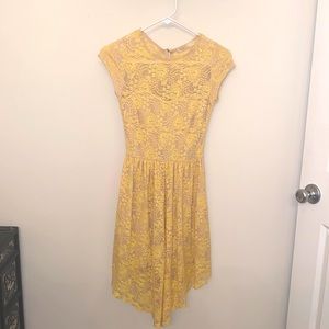 Malloy Mustard lace dress with nude lining.